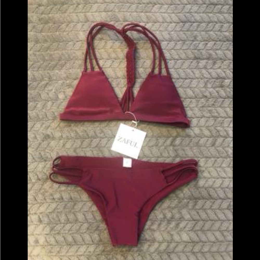 Zaful Burgundy Bikini with Strappy Design
